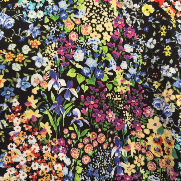 Karen Kane colorful/black and white floral top asymmetric hem tunic crew neck L - Picture 5 of 9